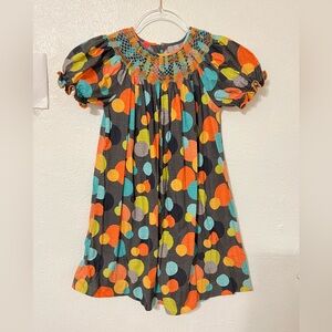 Claire & Charlie Fine Hand Smocked Circles Girls Dress Holiday Party Fall Artsy